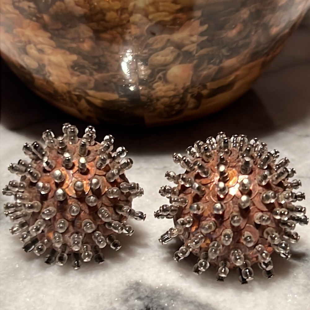Vintage Cork Porcupine Screw -Back Earrings